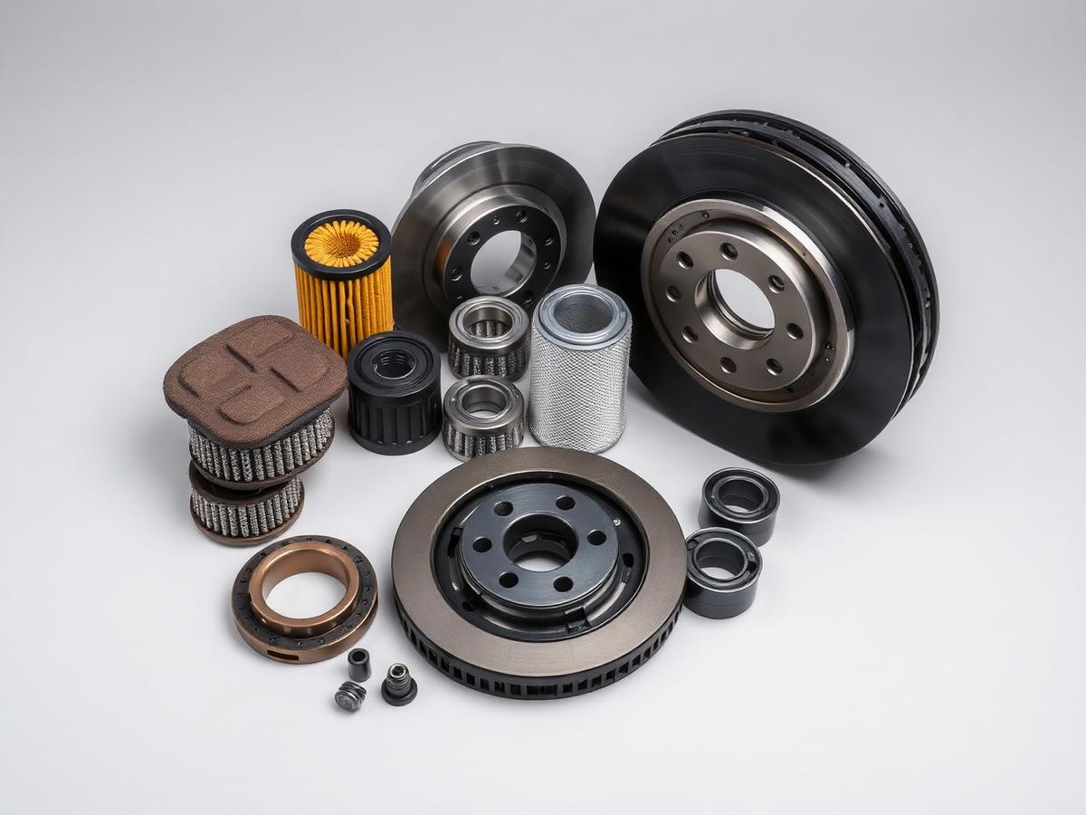 Heavy commercial vehicle spare parts including brake linings, oil and air filters, lubricant oil packs, bearings and clutch components