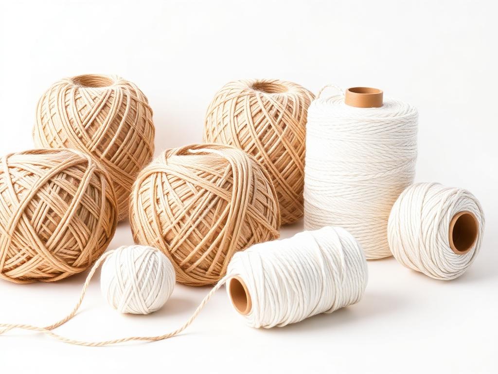 AVJ branded industrial twine balls and spools in natural beige and white for packaging and stitching