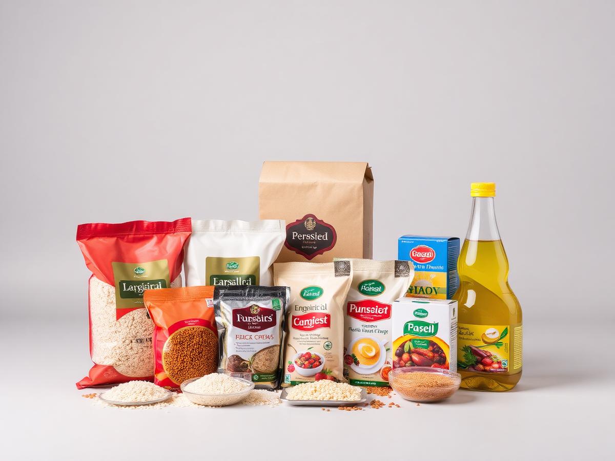Packaged food and FMCG export products including rice, pulses, spices, tea and cooking oil