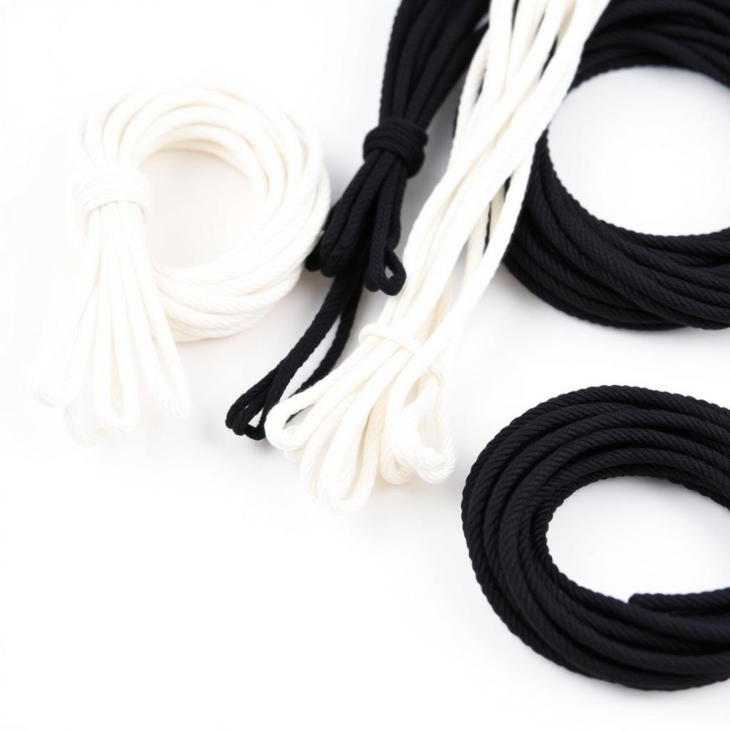 Round white and black cord elastic ropes in multiple thicknesses for garments and crafts