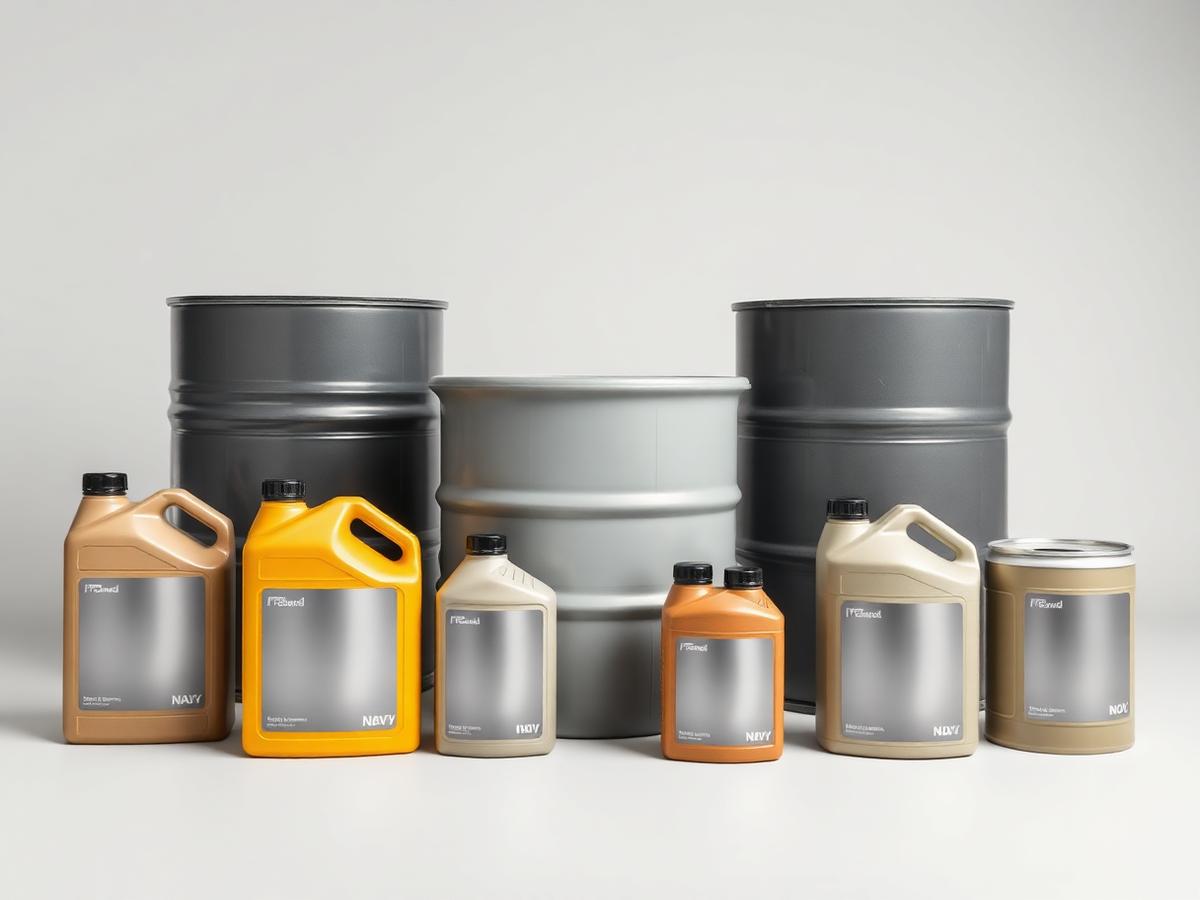 Engine oil and automotive lubricant containers in bottles, jerry cans and drums prepared for export