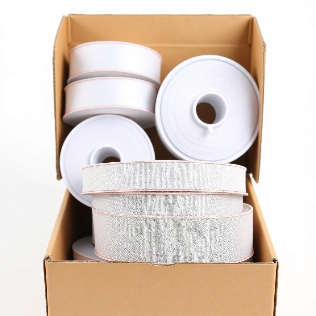 8mm elastic tape on plastic bobbins packed in cardboard export box