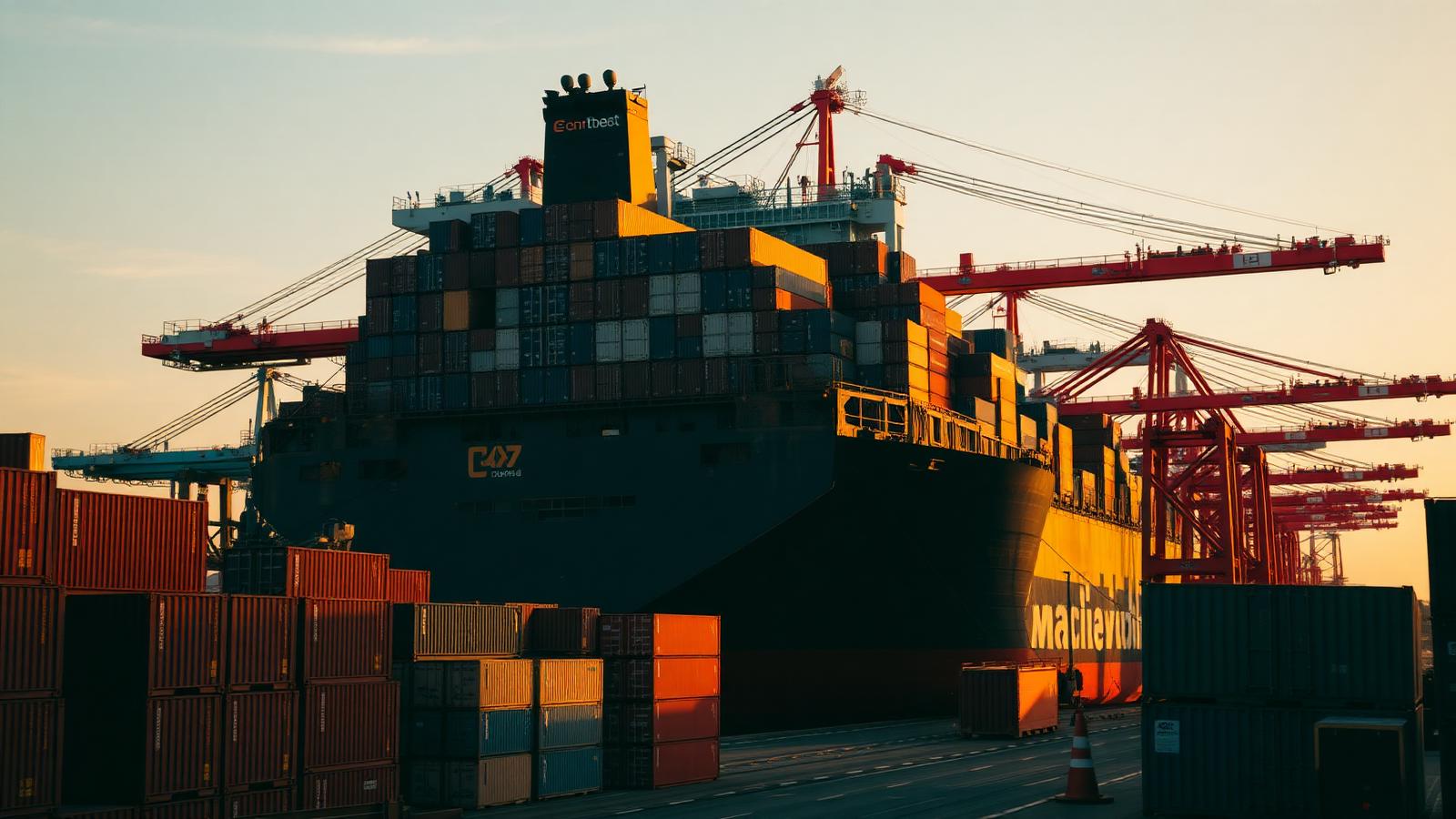 Container ship being loaded at an international port for export shipment